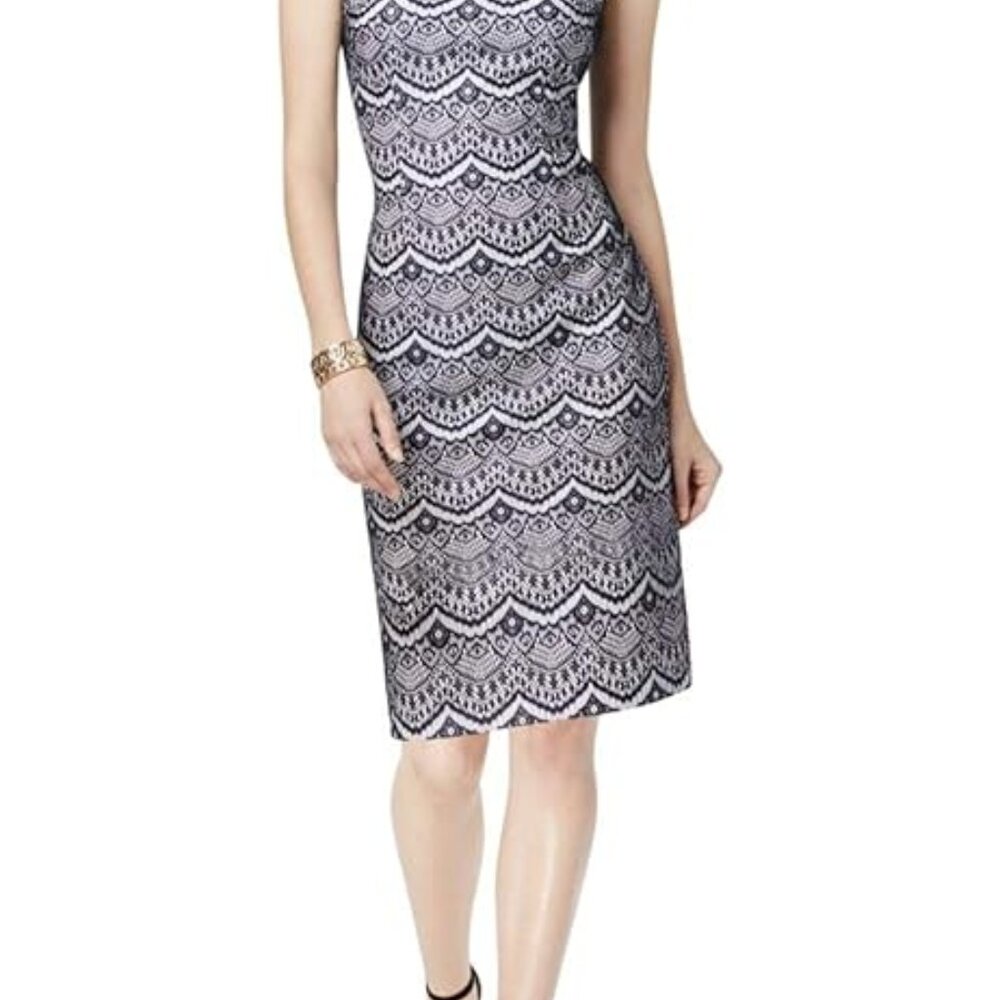 Jessica Simpson Navy Lace on White Sheath Cocktail Formal Dress